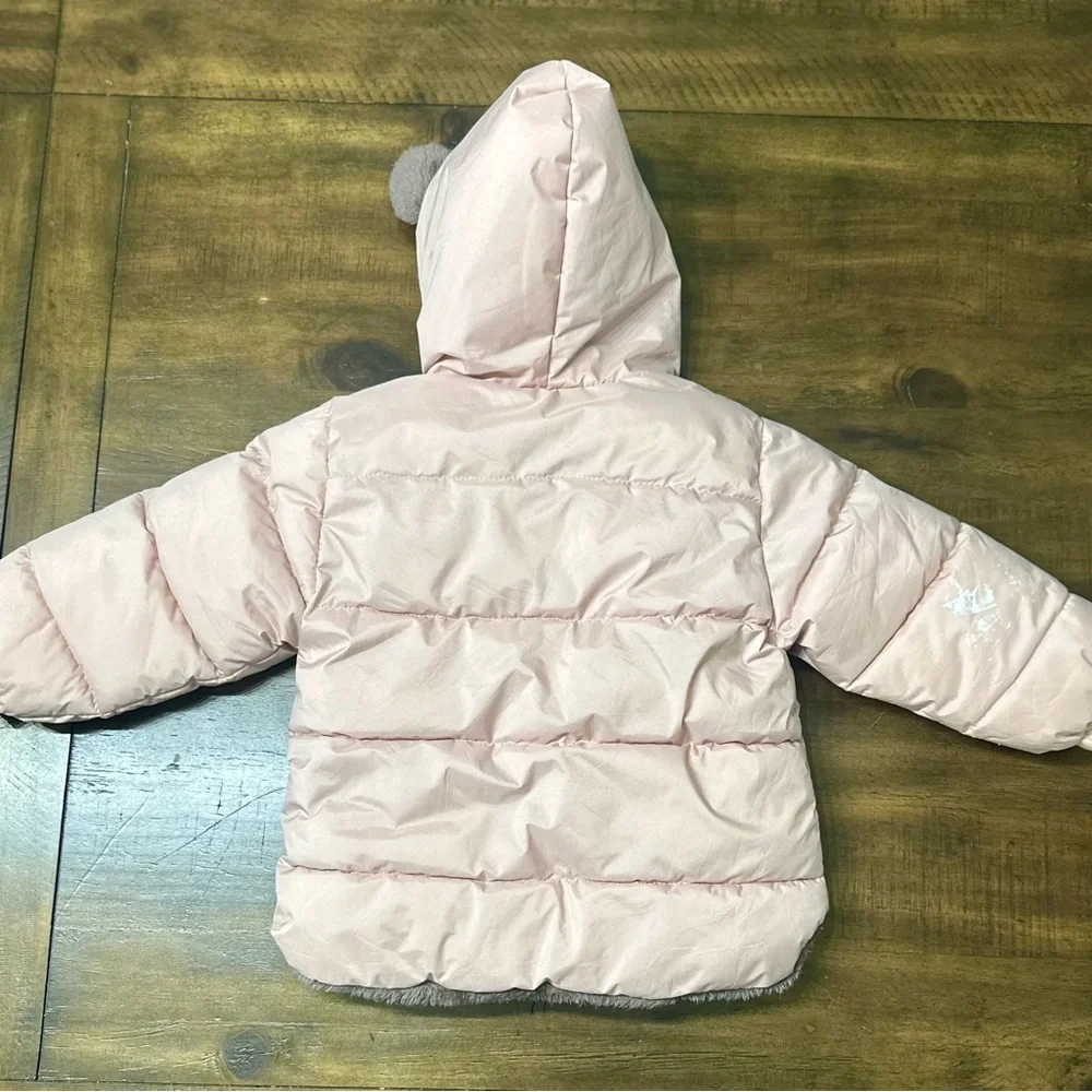 Toddler‎ Girls Pink Puffer Coat w/ Faux Fur Lined Hood (Bear Ears!) Size 2T